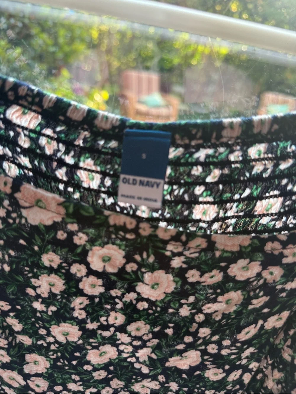 Old Navy Black Floral Puff-Sleeve Square Neck Blouse